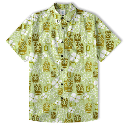 Exotic Tiki Pattern Hawaii Shirt for Men, Hibiscus Hawaii Shirt