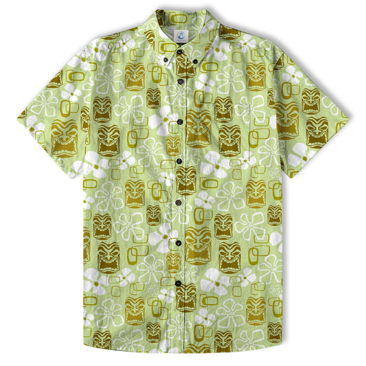Exotic Tiki Pattern Hawaii Shirt for Men, Hibiscus Hawaii Shirt