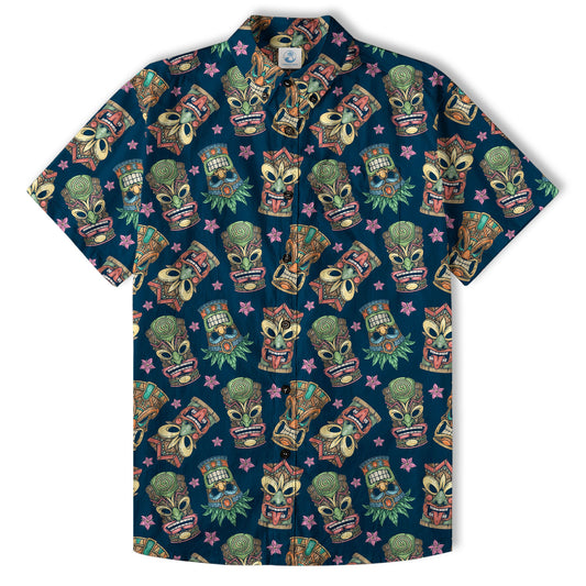 Tiki Mask Pattern Hawaii Shirt for Men, Aloha Hawaii Shirt