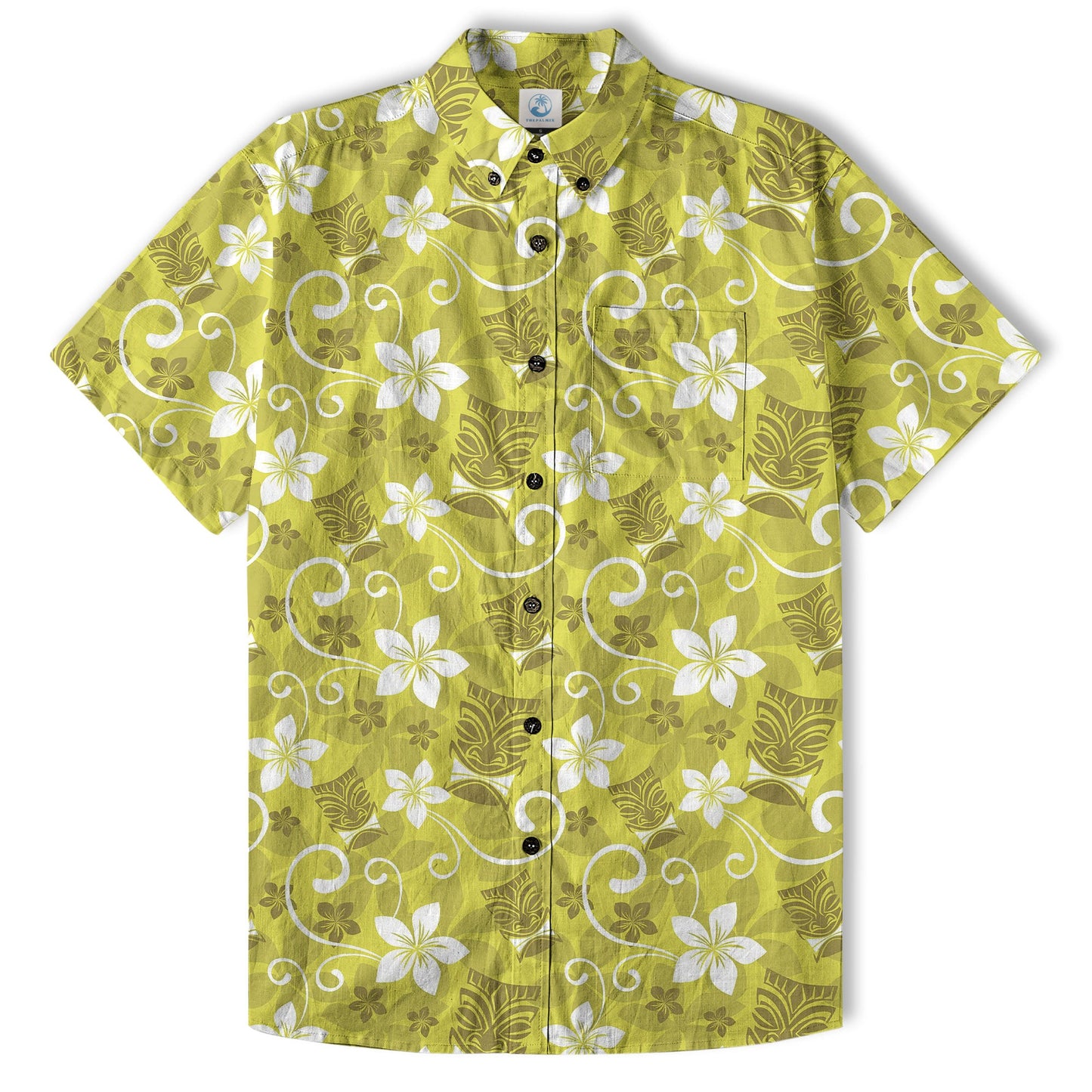 Tiki Mask Pattern Hawaii Shirt for Men, Aloha Floral Pattern Hawaii Shirt