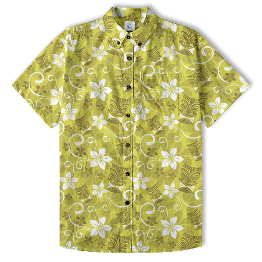 Tiki Mask Pattern Hawaii Shirt for Men, Aloha Floral Pattern Hawaii Shirt
