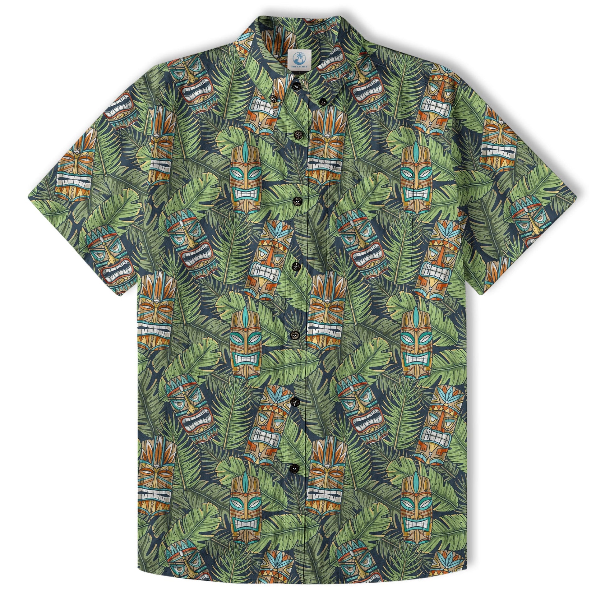 Surfing Tiki Mask Pattern Hawaii Shirt for Men, Aloha Flamingo Pattern Hawaii Shirt