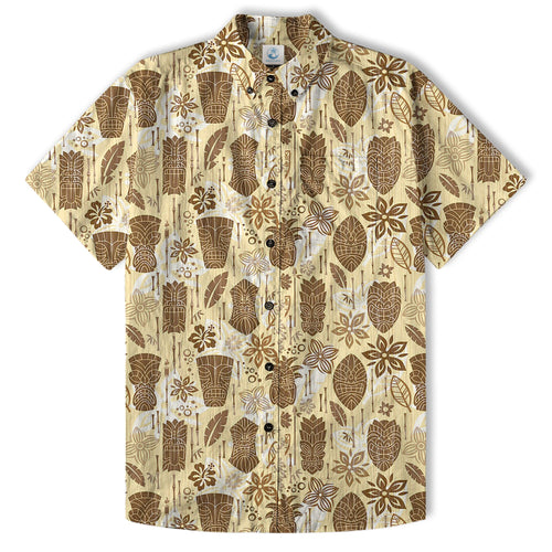 Surfing Tiki Mask Pattern Hawaii Shirt for Men, Tiki Mask Hawaiian Shirt