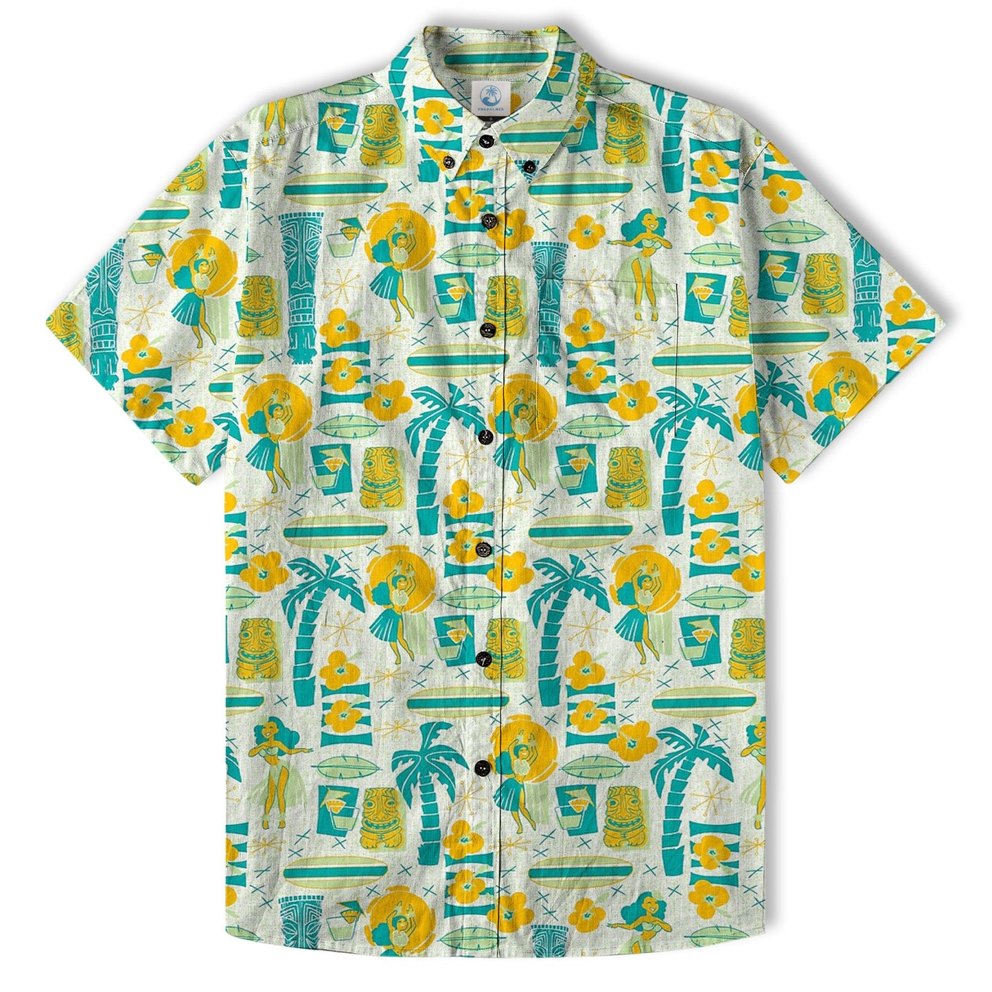 Surfing Tiki Mask Pattern Hawaii Shirt for Men, Tiki Mask Hawaiian Shirt