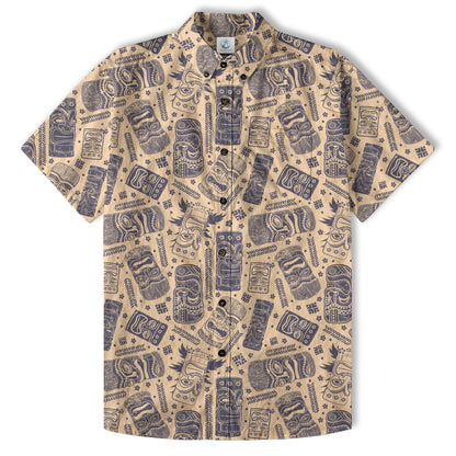 Surfing Tiki Mask Pattern Hawaii Shirt for Men, Tiki Mask Hawaiian Shirt