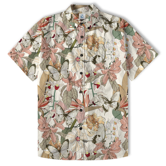 Vintage Tropical Parrots Butterfly Hawaiian Shirt Colorful Garden Flowers Shirt