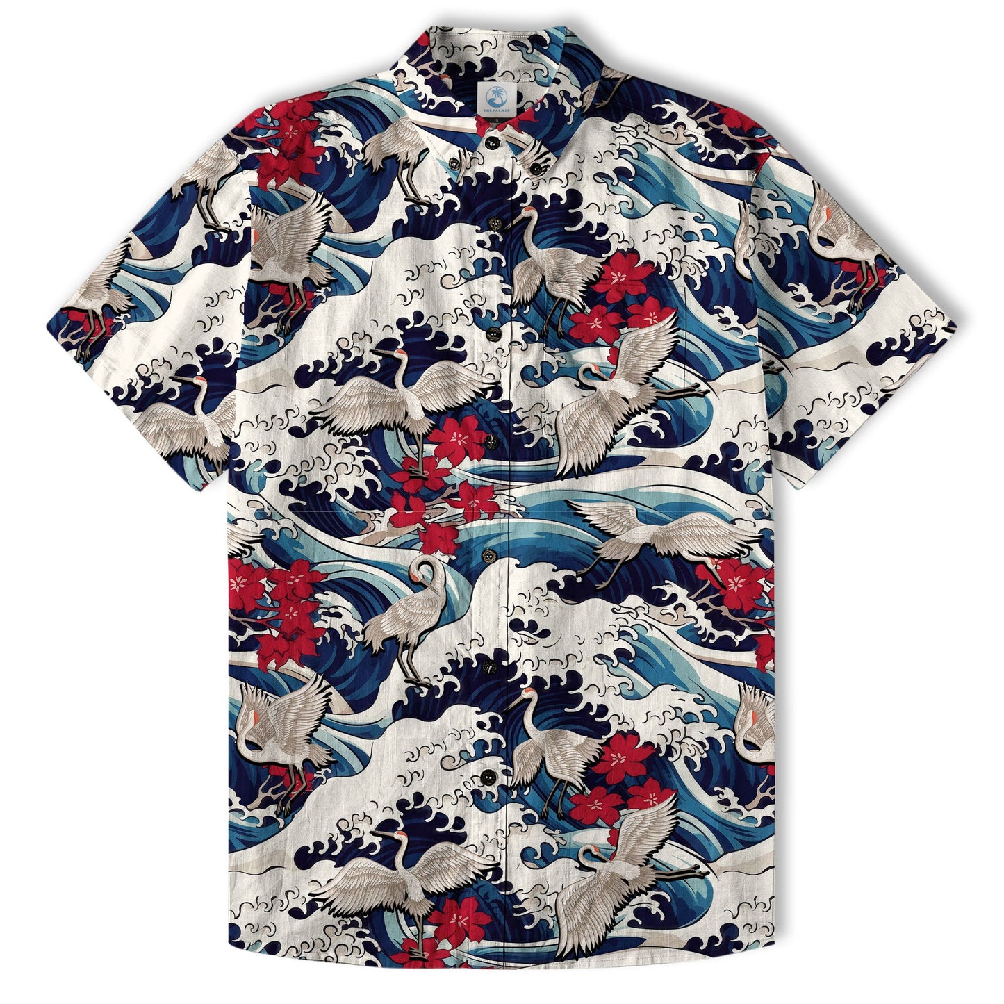 Crane Sakura Japanese Hawaiian Shirt Ocean Wave Koi Carp Fish Hawaiian