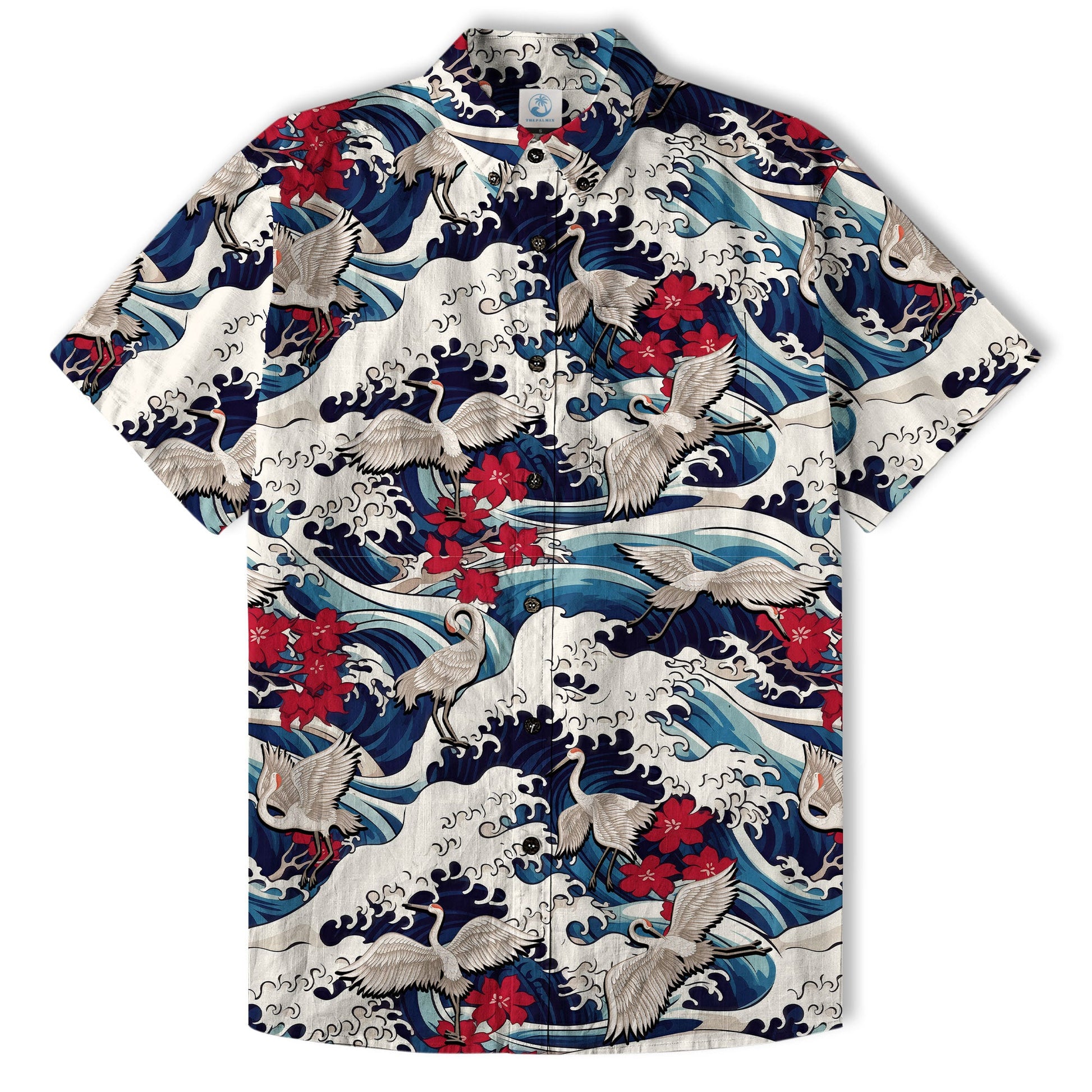 Crane Sakura Japanese Hawaiian Shirt Ocean Wave Koi Carp Fish Hawaiian