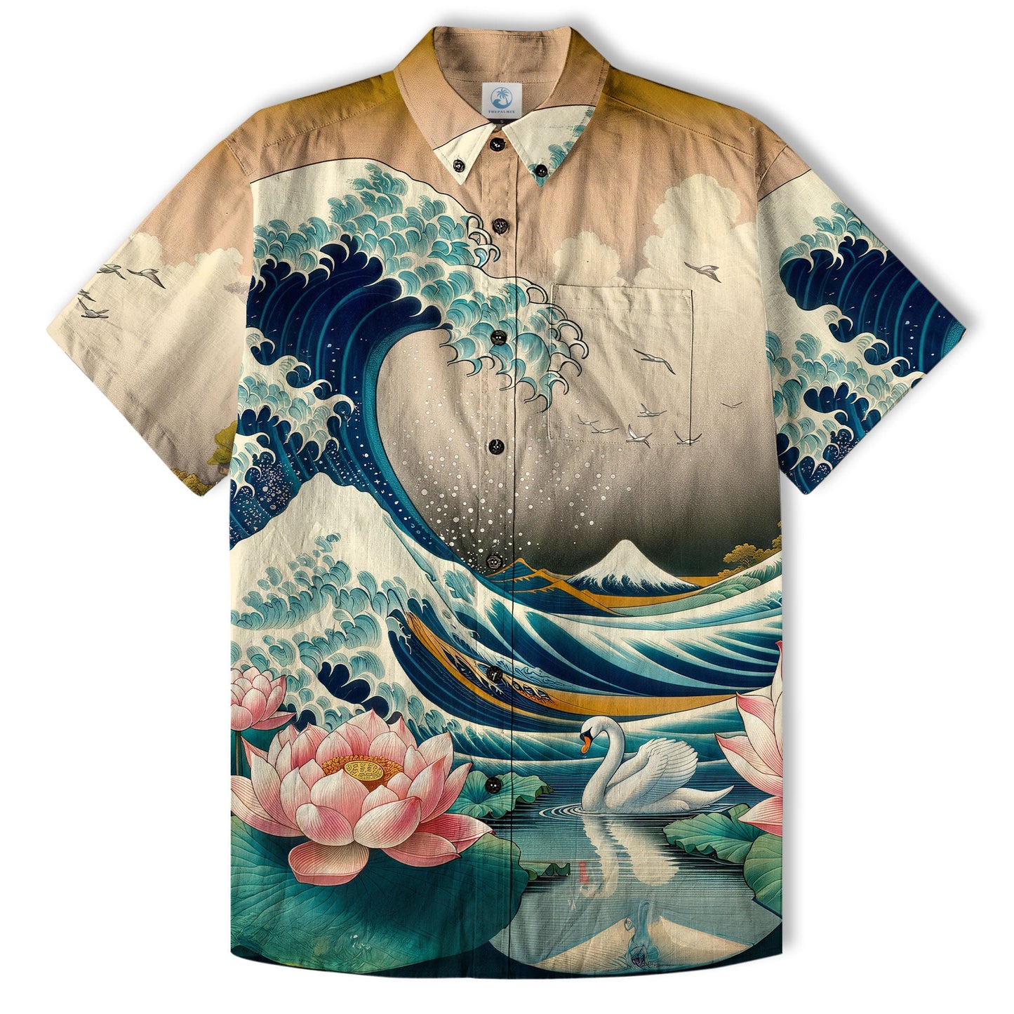 Crane Sakura Japanese Hawaiian Shirt Ocean Wave Koi Carp Fish Hawaiian