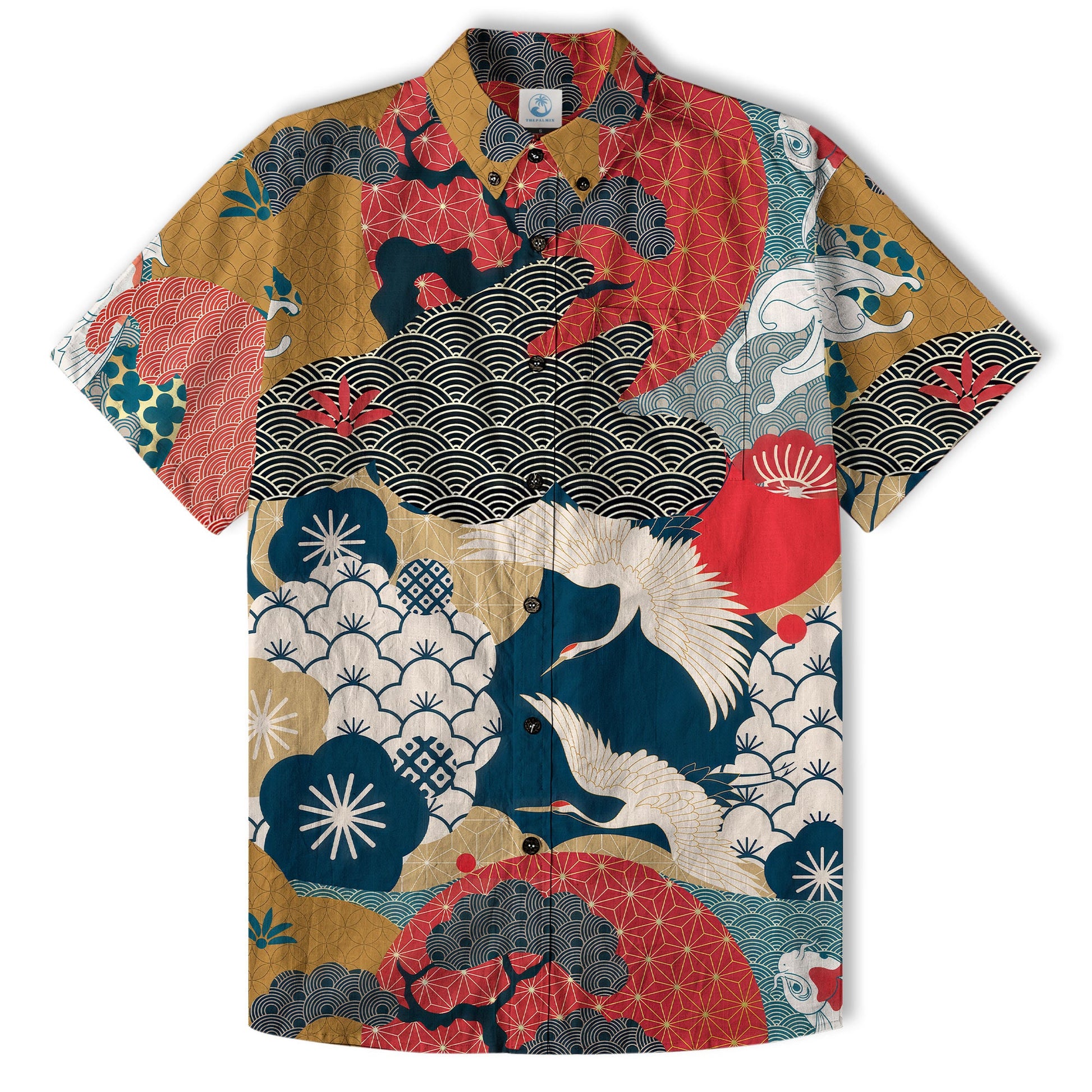 Crane Sakura Japanese Hawaiian Shirt Ocean Wave Koi Carp Fish Hawaiian