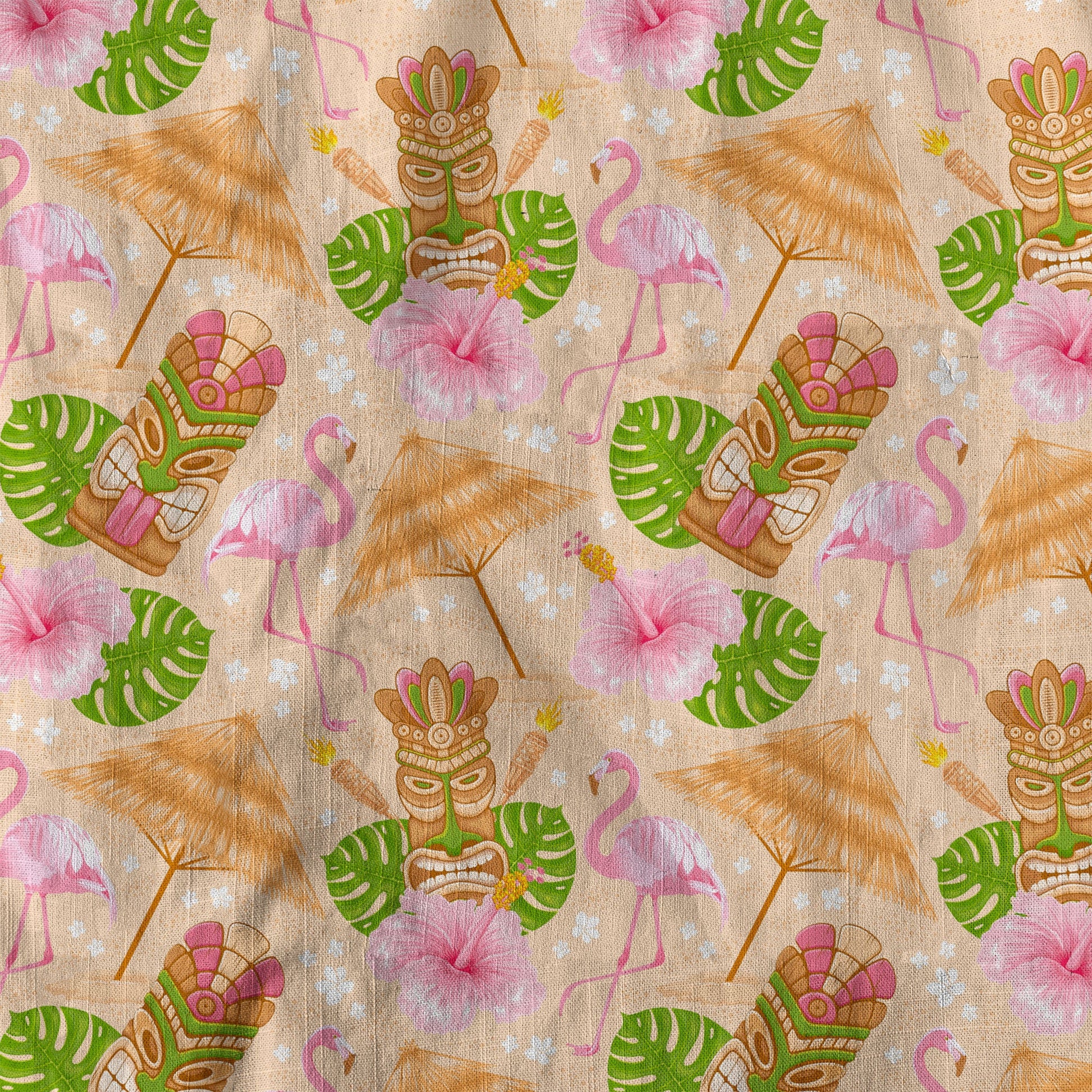 Tiki Mask Pattern Hawaii Shirt for Men, Aloha Flamingo Pattern Hawaii Shirt