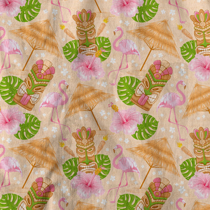 Tiki Mask Pattern Hawaii Shirt for Men, Aloha Flamingo Pattern Hawaii Shirt
