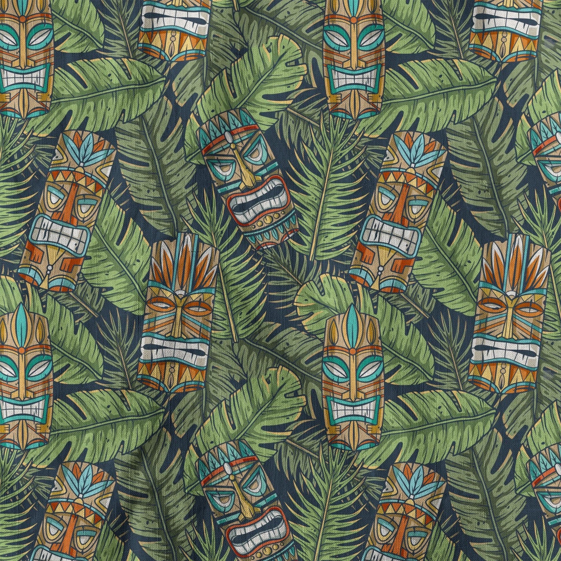Surfing Tiki Mask Pattern Hawaii Shirt for Men, Aloha Flamingo Pattern Hawaii Shirt