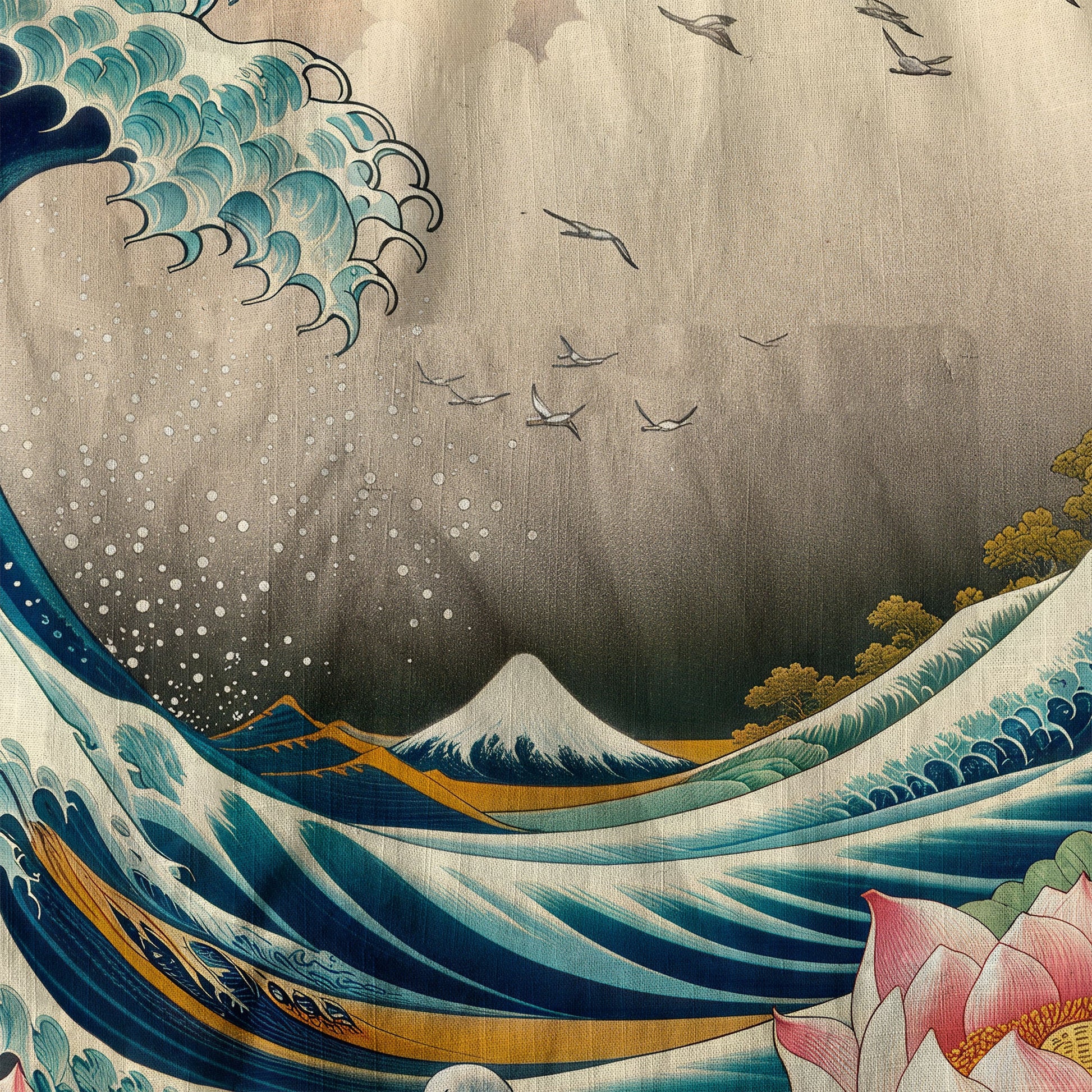 Crane Sakura Japanese Hawaiian Shirt Ocean Wave Koi Carp Fish Hawaiian