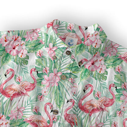 Floral Flamingo Hawaii Pattern Shirt, Hibiscus Hawaiian Shirt