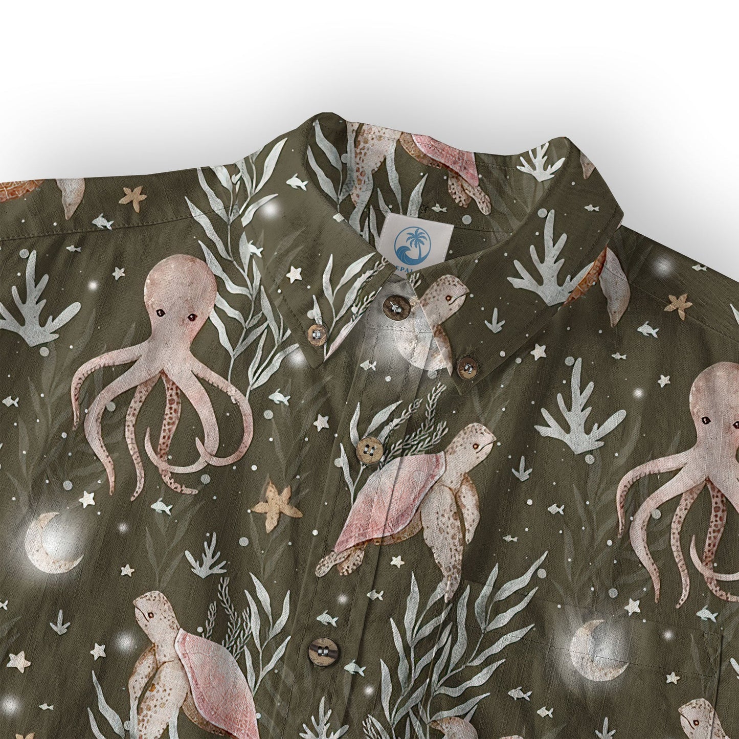 Ocean Animals Hawaiian Button Up Shirt, Turtle Summer Beach Shirt