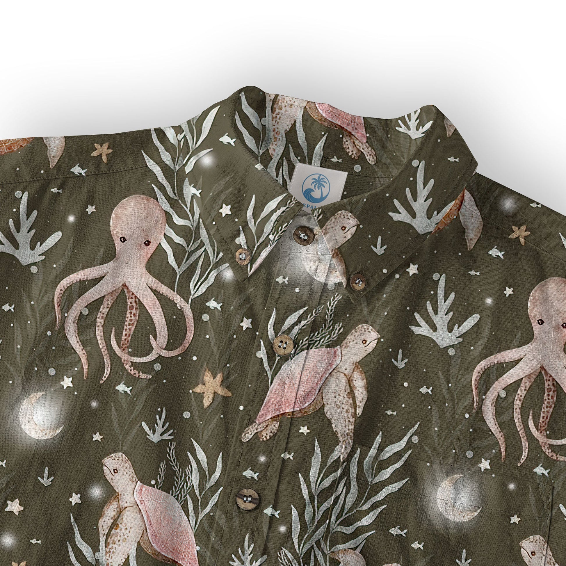 Ocean Animals Hawaiian Button Up Shirt, Turtle Summer Beach Shirt