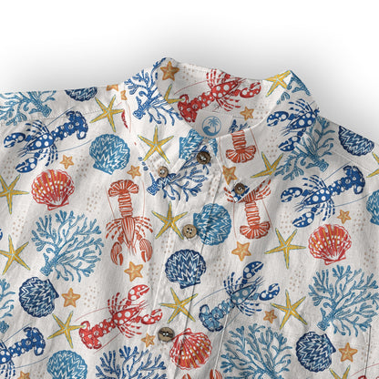 Ocean Animals Hawaiian Button Up Shirt, Optopus Summer Beach Shirt