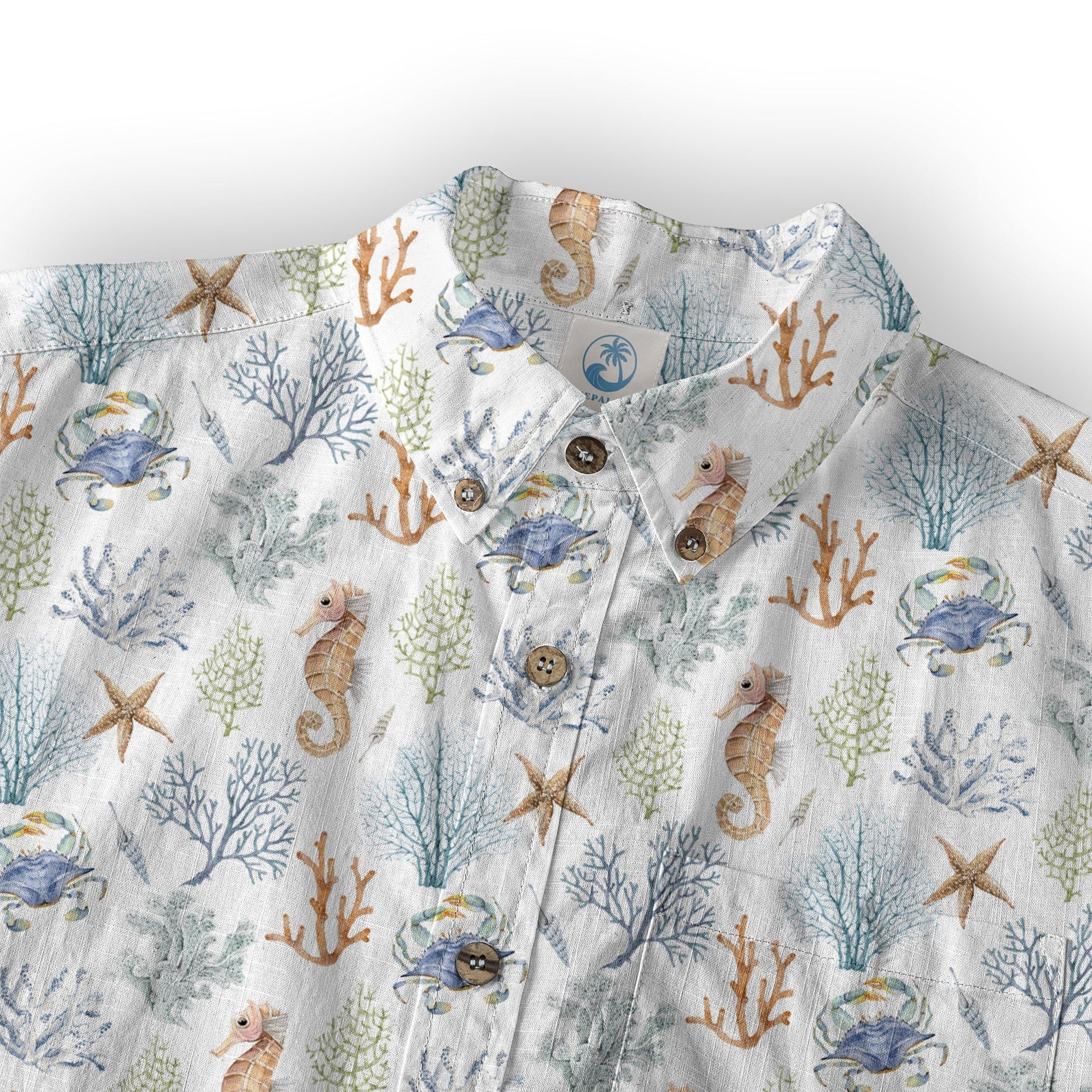 Ocean Animals Hawaiian Button Up Shirt, Optopus Summer Beach Shirt