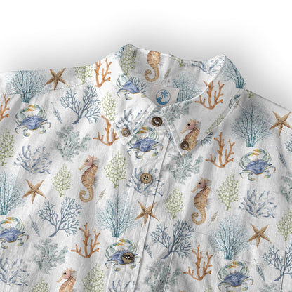 Ocean Animals Hawaiian Button Up Shirt, Optopus Summer Beach Shirt