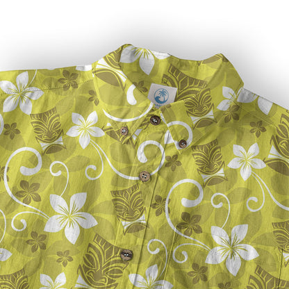 Tiki Mask Pattern Hawaii Shirt for Men, Aloha Floral Pattern Hawaii Shirt