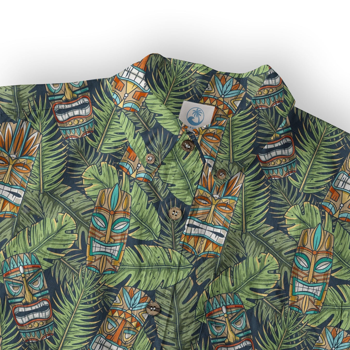 Surfing Tiki Mask Pattern Hawaii Shirt for Men, Aloha Flamingo Pattern Hawaii Shirt