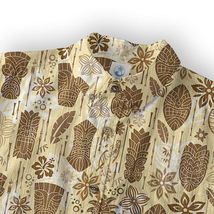 Surfing Tiki Mask Pattern Hawaii Shirt for Men, Tiki Mask Hawaiian Shirt