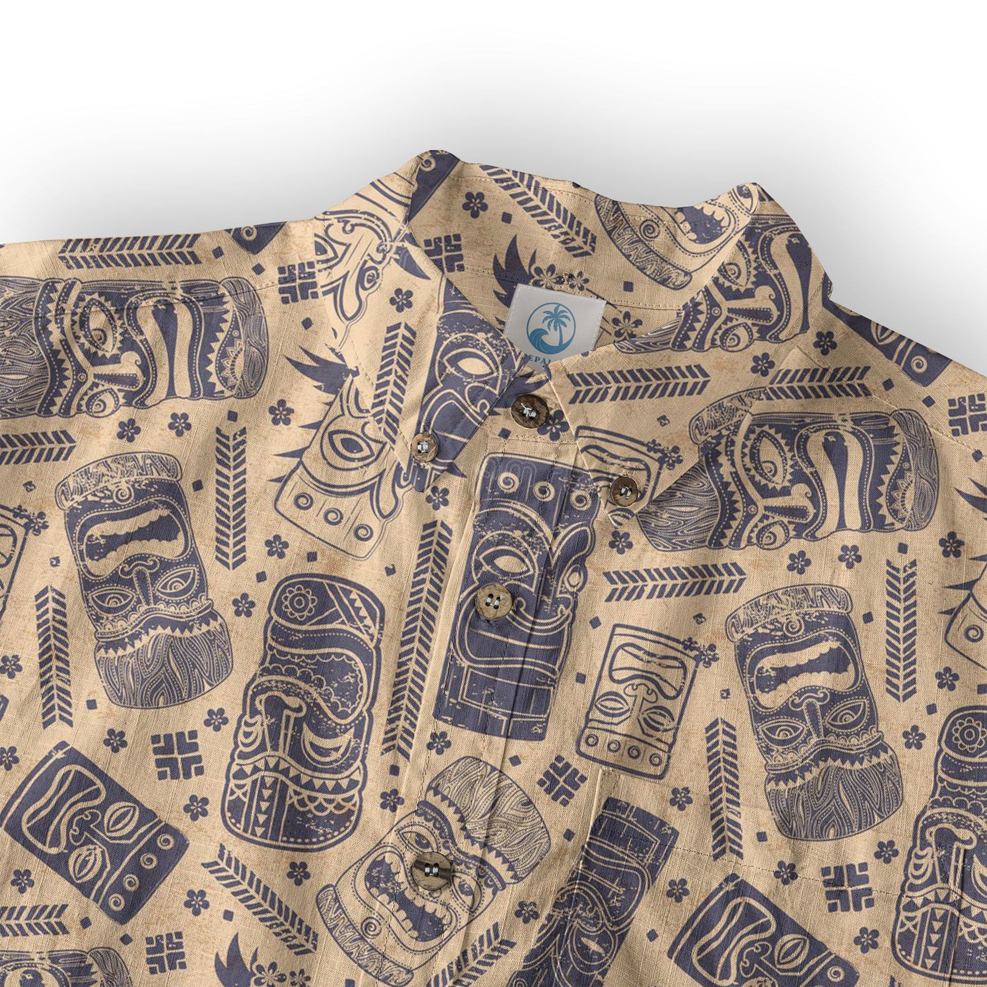Surfing Tiki Mask Pattern Hawaii Shirt for Men, Tiki Mask Hawaiian Shirt