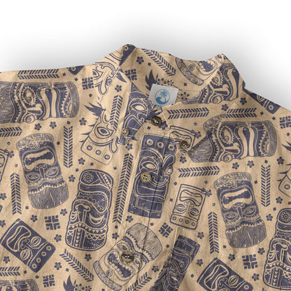 Surfing Tiki Mask Pattern Hawaii Shirt for Men, Tiki Mask Hawaiian Shirt