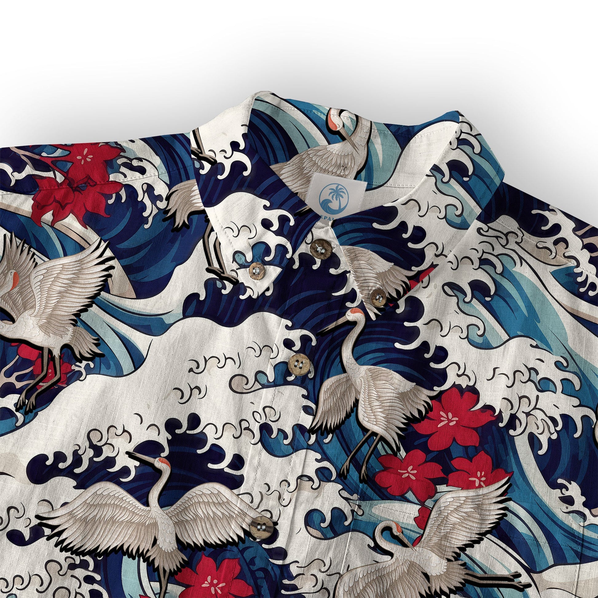 Crane Sakura Japanese Hawaiian Shirt Ocean Wave Koi Carp Fish Hawaiian