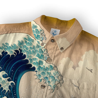 Crane Sakura Japanese Hawaiian Shirt Ocean Wave Koi Carp Fish Hawaiian