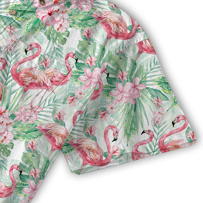 Floral Flamingo Hawaii Pattern Shirt, Hibiscus Hawaiian Shirt