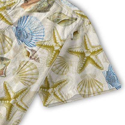Ocean Animals Hawaiian Button Up Shirt, Summer Beach Shirt
