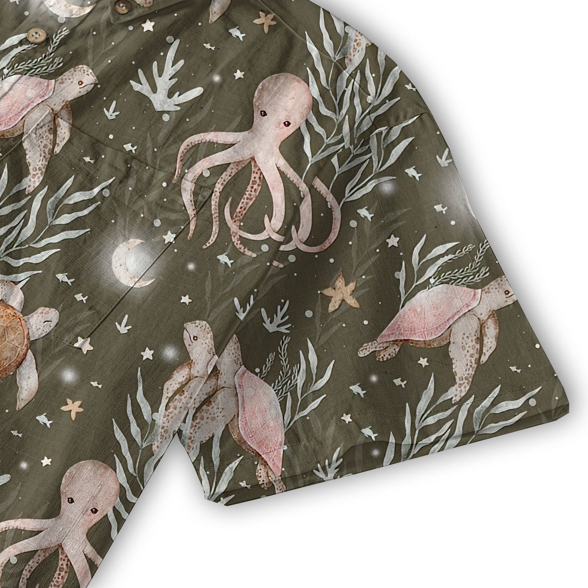 Ocean Animals Hawaiian Button Up Shirt, Turtle Summer Beach Shirt
