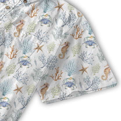 Ocean Animals Hawaiian Button Up Shirt, Optopus Summer Beach Shirt