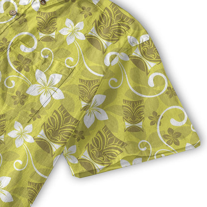 Tiki Mask Pattern Hawaii Shirt for Men, Aloha Floral Pattern Hawaii Shirt