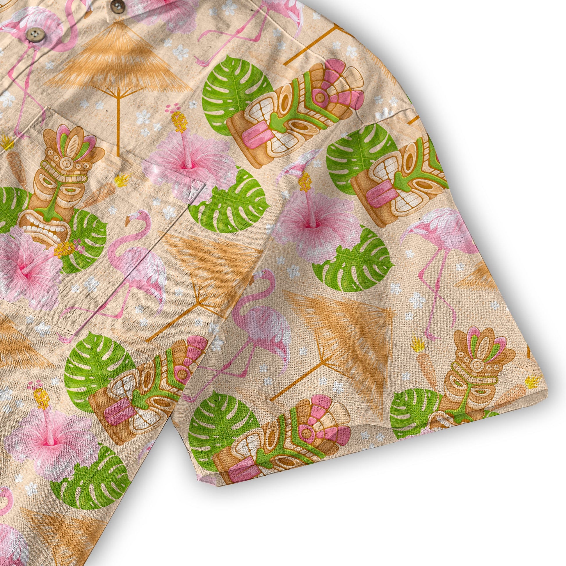 Tiki Mask Pattern Hawaii Shirt for Men, Aloha Flamingo Pattern Hawaii Shirt
