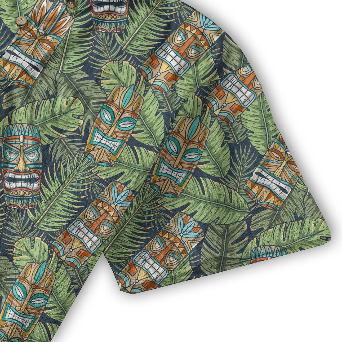 Surfing Tiki Mask Pattern Hawaii Shirt for Men, Aloha Flamingo Pattern Hawaii Shirt
