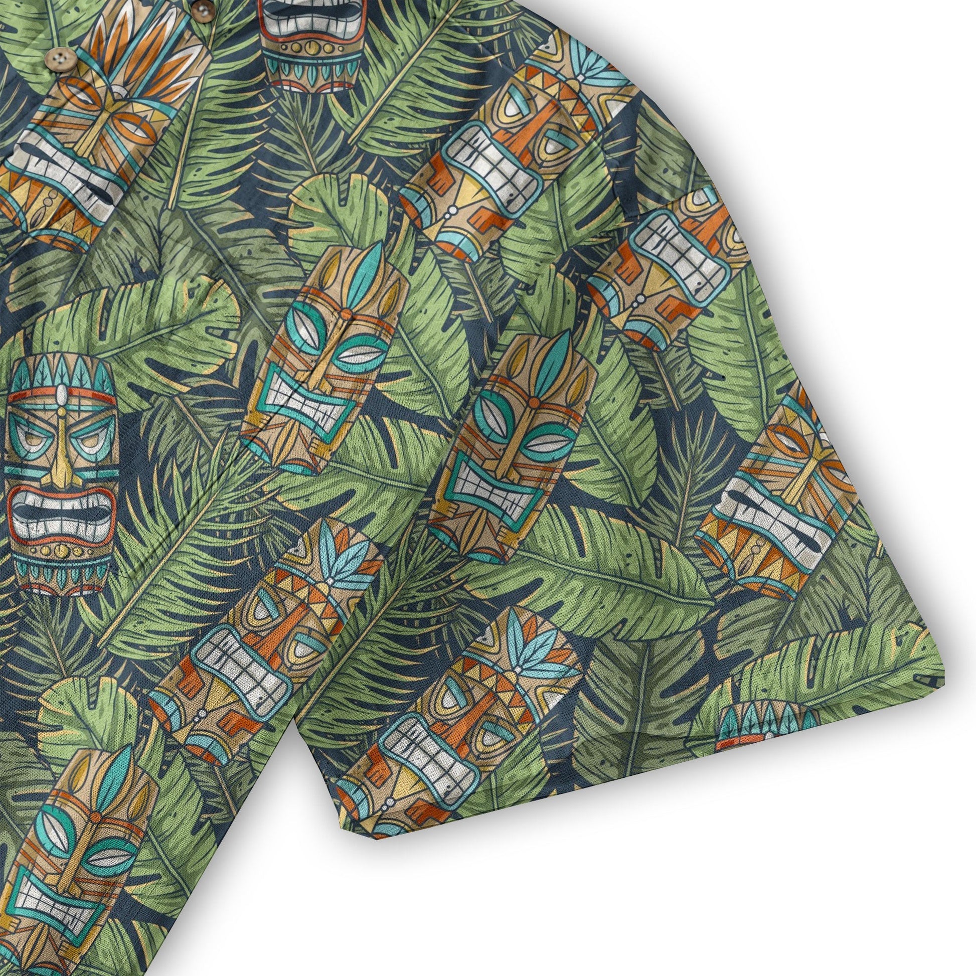 Surfing Tiki Mask Pattern Hawaii Shirt for Men, Aloha Flamingo Pattern Hawaii Shirt