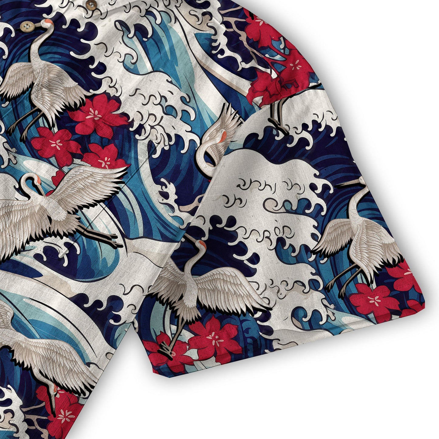 Crane Sakura Japanese Hawaiian Shirt Ocean Wave Koi Carp Fish Hawaiian