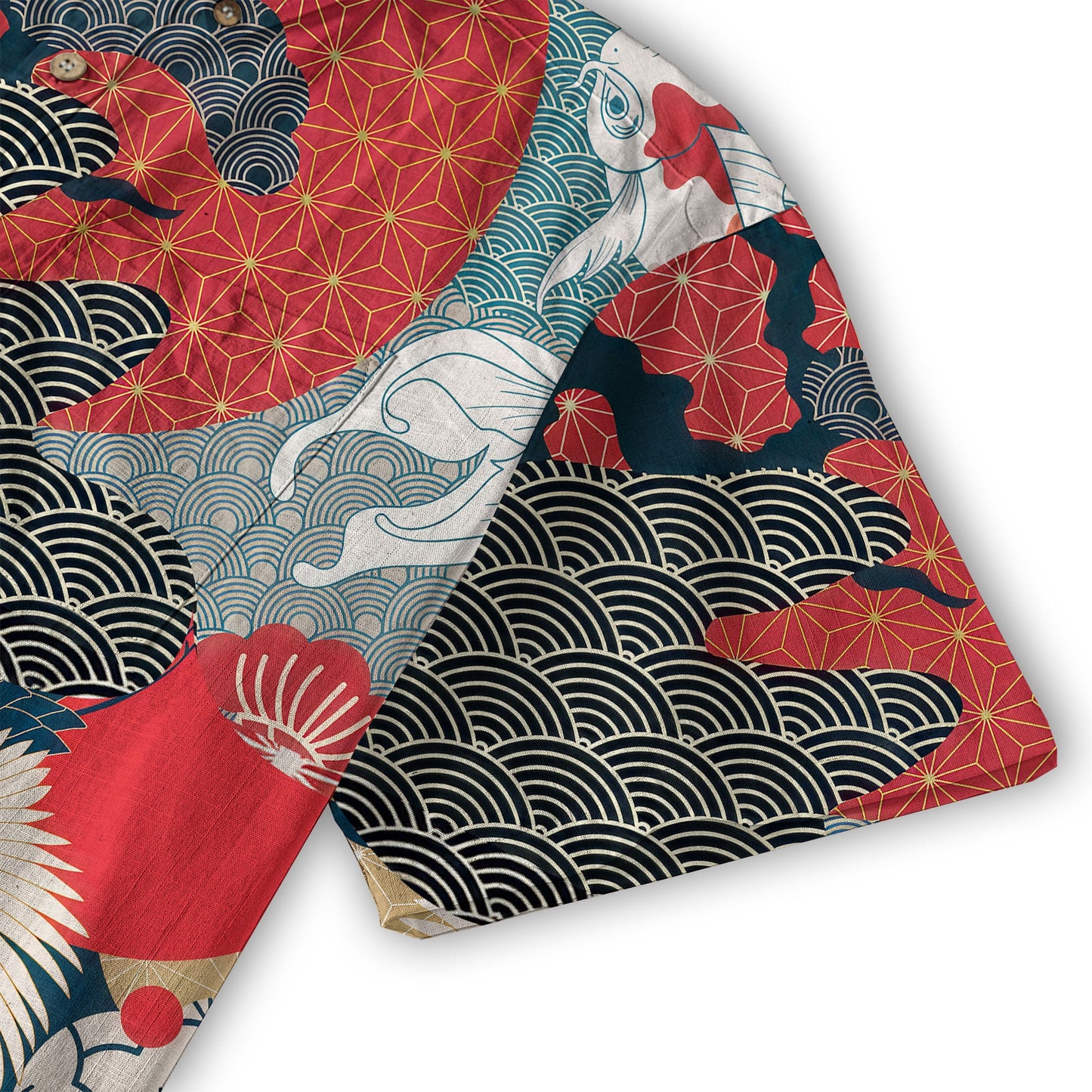 Crane Sakura Japanese Hawaiian Shirt Ocean Wave Koi Carp Fish Hawaiian