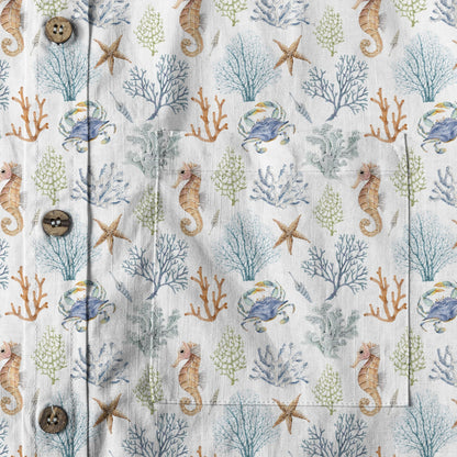 Ocean Animals Hawaiian Button Up Shirt, Optopus Summer Beach Shirt