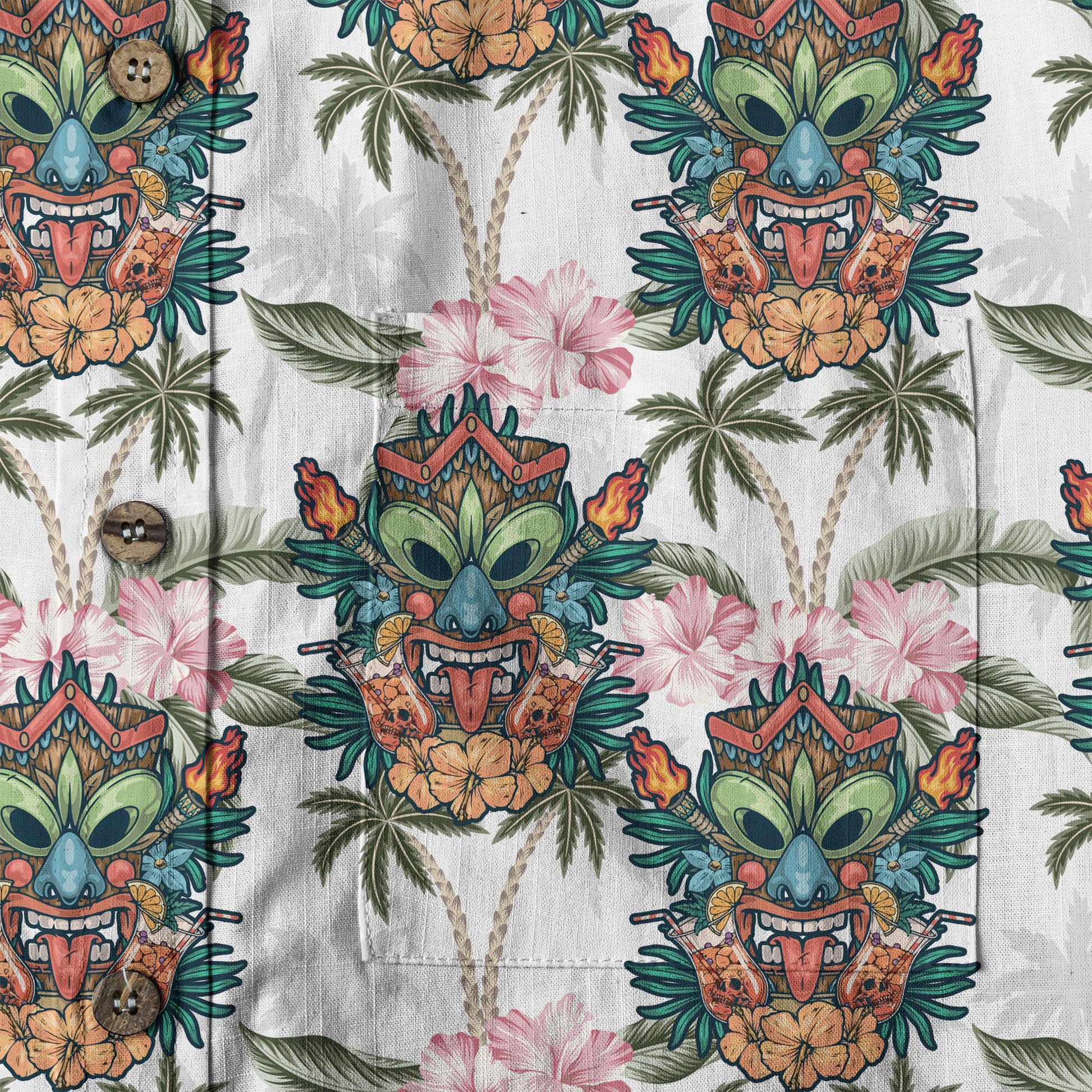 Tiki Mask Pattern Hawaii Shirt for Men, Aloha Pattern Shirt