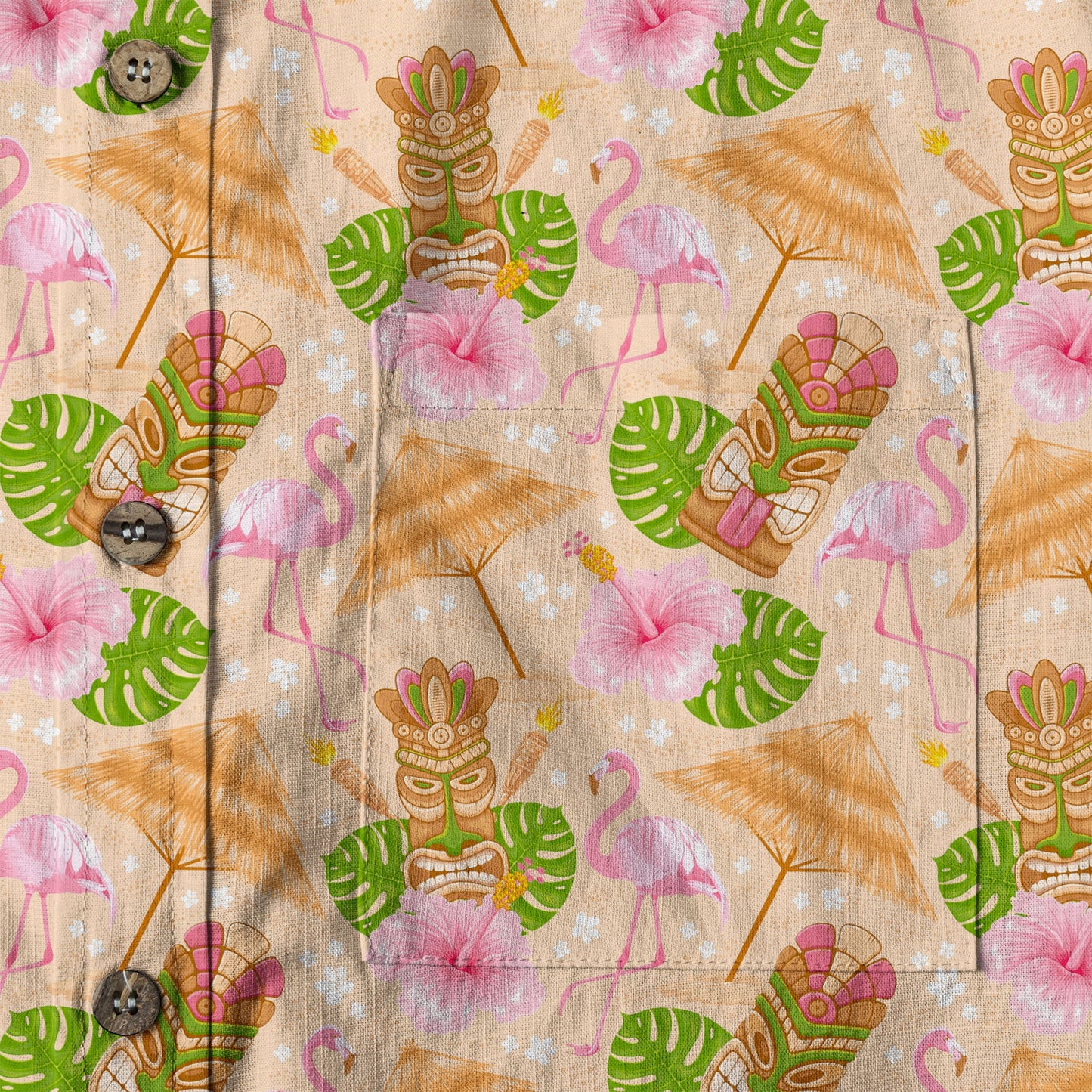 Tiki Mask Pattern Hawaii Shirt for Men, Aloha Flamingo Pattern Hawaii Shirt