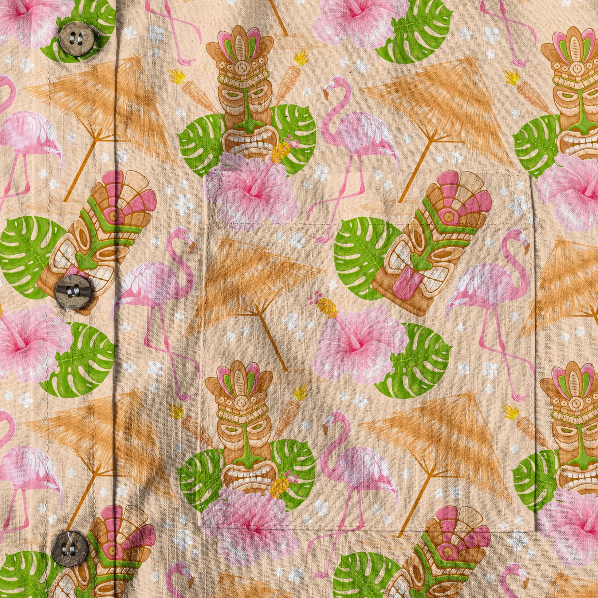 Tiki Mask Pattern Hawaii Shirt for Men, Aloha Flamingo Pattern Hawaii Shirt
