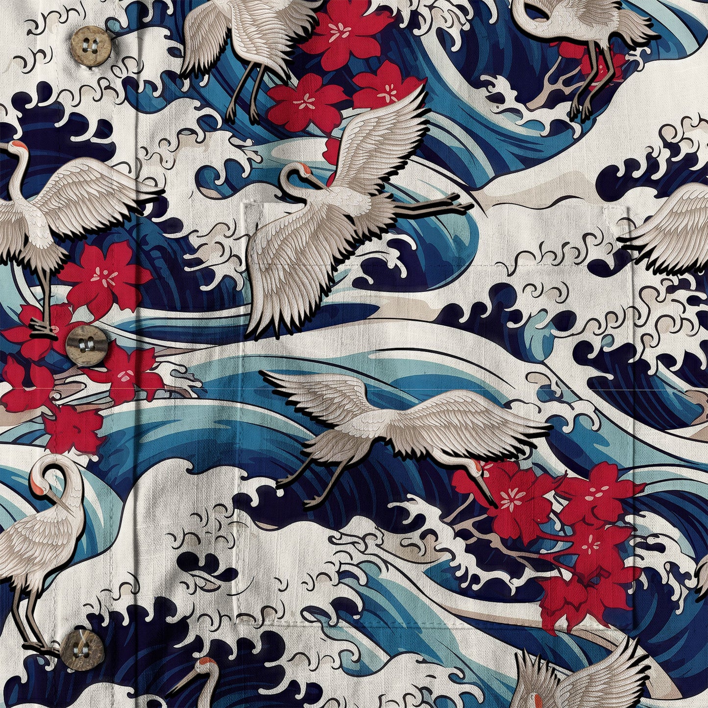 Crane Sakura Japanese Hawaiian Shirt Ocean Wave Koi Carp Fish Hawaiian