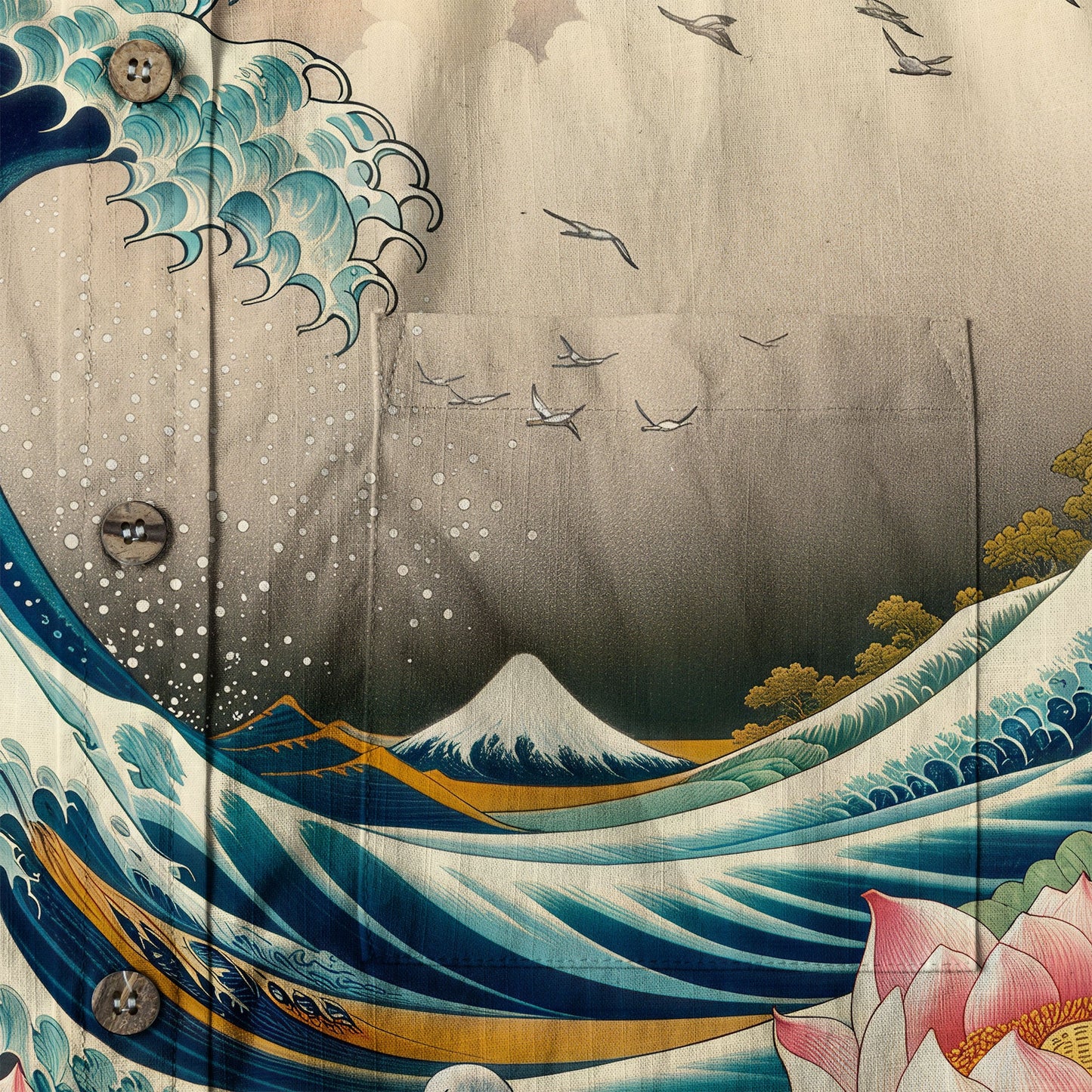 Crane Sakura Japanese Hawaiian Shirt Ocean Wave Koi Carp Fish Hawaiian