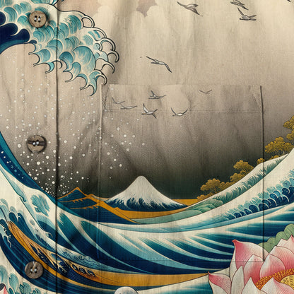 Crane Sakura Japanese Hawaiian Shirt Ocean Wave Koi Carp Fish Hawaiian