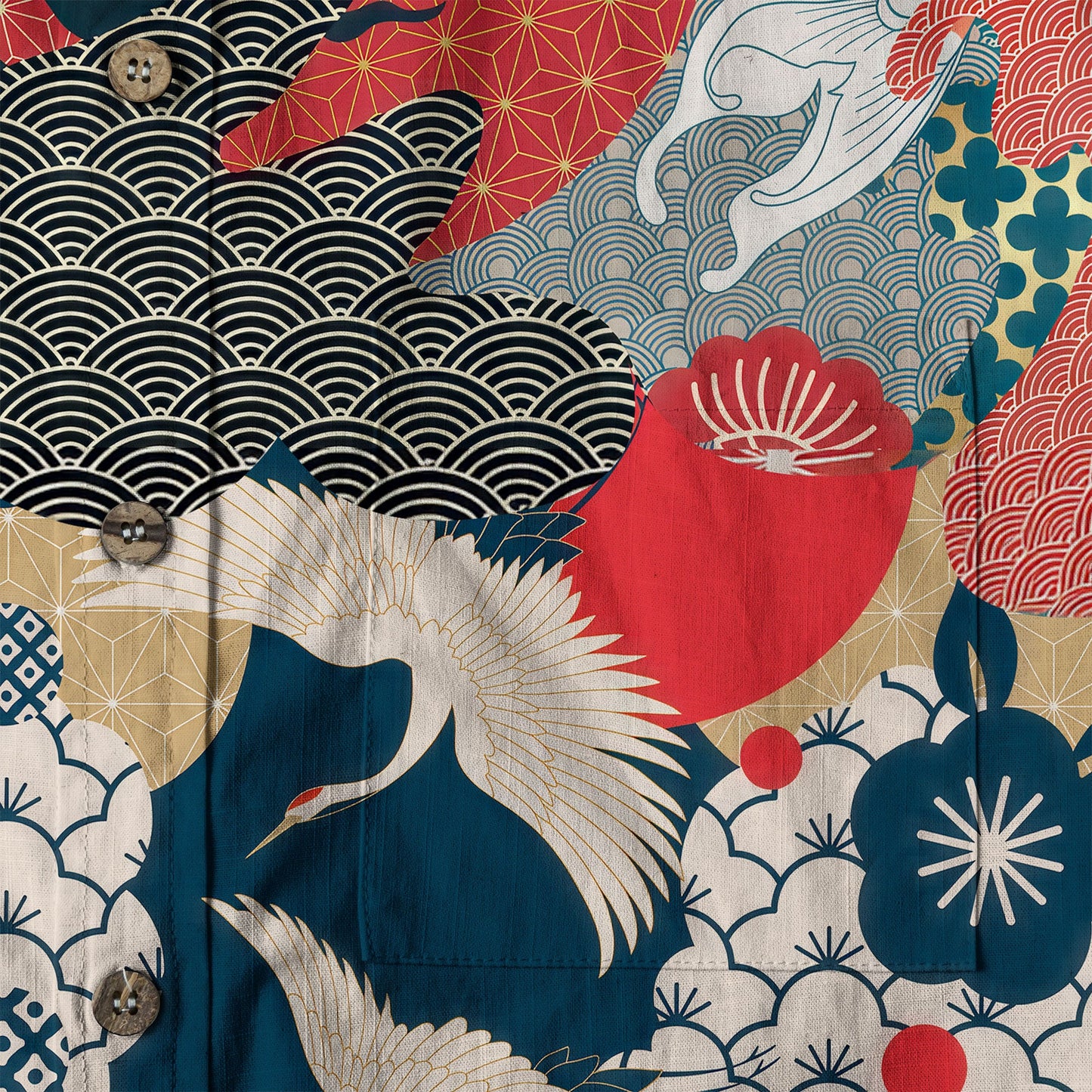 Crane Sakura Japanese Hawaiian Shirt Ocean Wave Koi Carp Fish Hawaiian