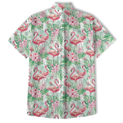 Floral Flamingo Hawaii Pattern Shirt, Hibiscus Hawaiian Shirt